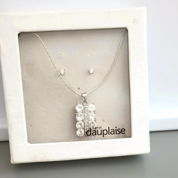 Carol Dauplaise Necklace Earring Set Silver Tone Cubic Zirconia - Picture 2 of 7